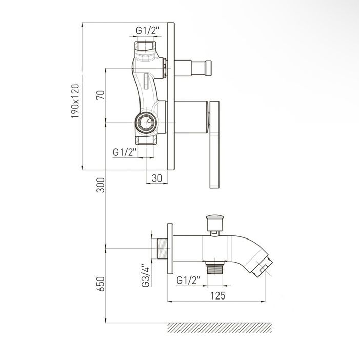 Змішувач для ванни/душу VOLLE Mora з виливом для ванни