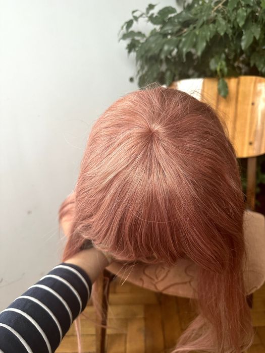 Bardzo długa różowa pastelowa peruka 100% włosy ludzkie naturalne pink