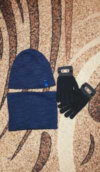 Зимний мужской набор, комплект : шапка, баф, перчатки