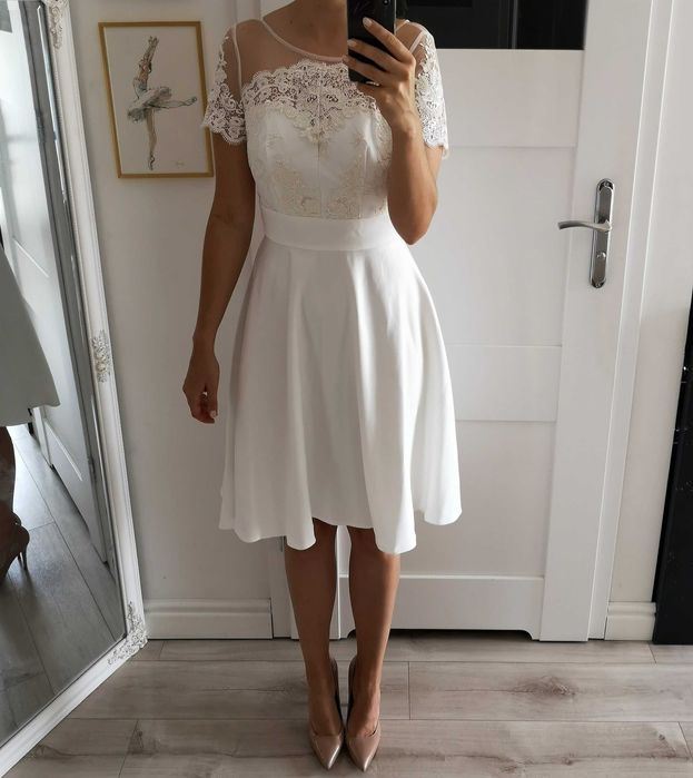 Sukienka Chi Chi London Ślubna NOWA L Asymetryczna - dłuższy tył