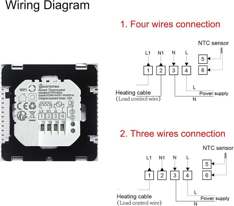 KETOTEK Termostat WiFi Elektryczne Ogrzewanie Podłogowe 16A
