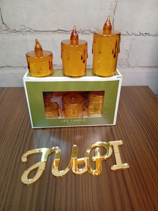 Zestaw 3 sztuki złote świeczki led