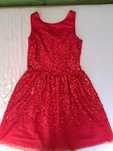 NOWA H&M czerwona sukienka, cekiny tiulowa, r.146-152