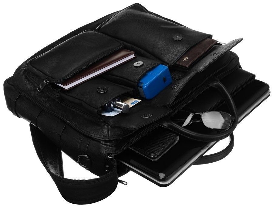 elegancka skórzana torba na laptopa ze schowkami