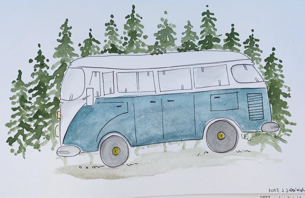 Ilustracja obrazek obraz a4 akwarela van ogórek las boho