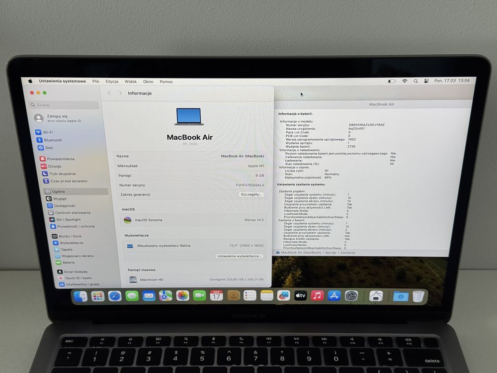MacBook Air 13 (A2337) - Apple M1/8GB/256GB - faktura VAT 23%