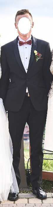 Elegancki czarny garnitur typu smoking - wzr.173 cm, koszula, lakierki