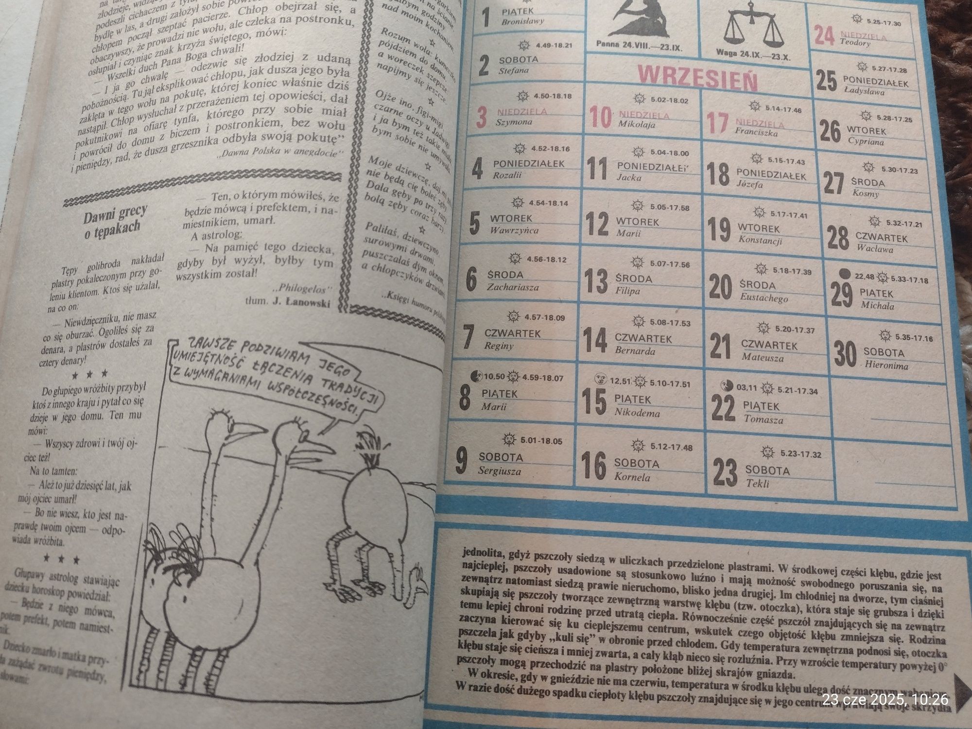 Poradnik rolnika i pszczelarza 1989 kalendarz
