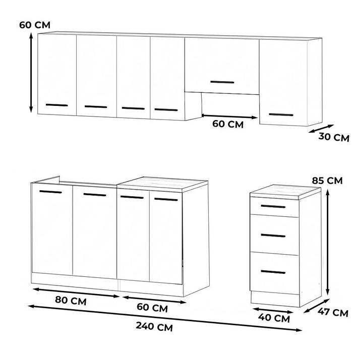Kuchnia Z Blatem Mokka 2.4m Nowoczesny Zestaw Z Uchwytami Modułowy