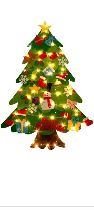 Ялинка із фетру +гирлянда 5 метрів на батарейках.