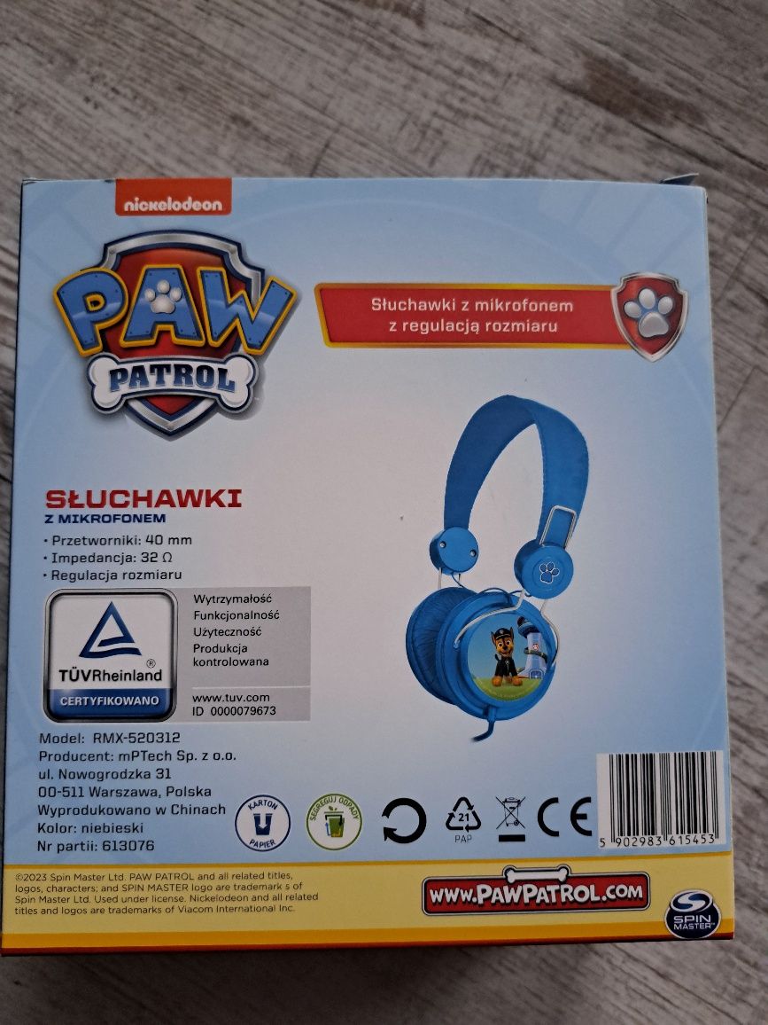 Słuchawki z mikrofonem dla dzieci Psi Patrol