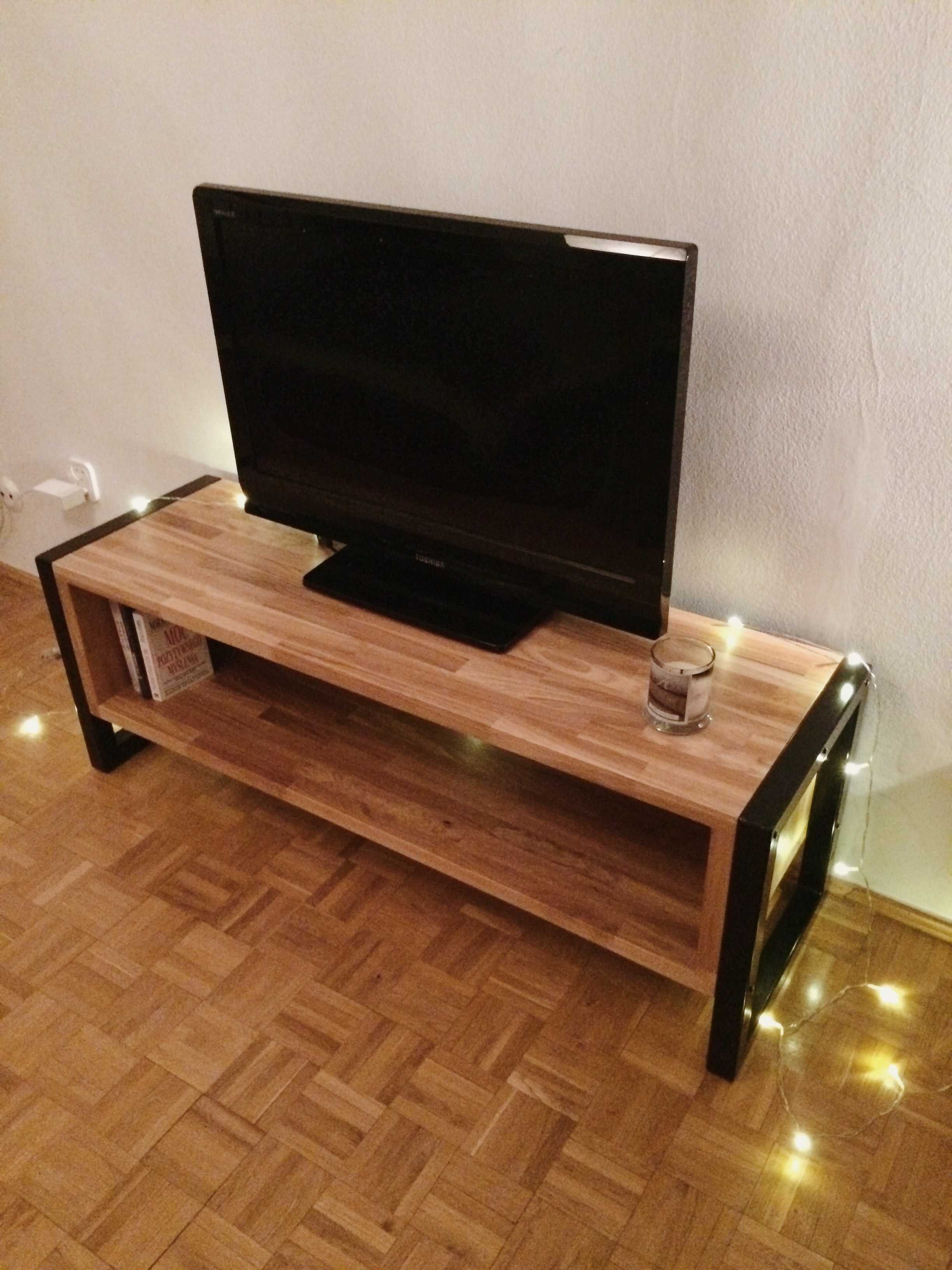 Dębowa szafka RTV pod telewizor industrialna loft metal drewno 100x40