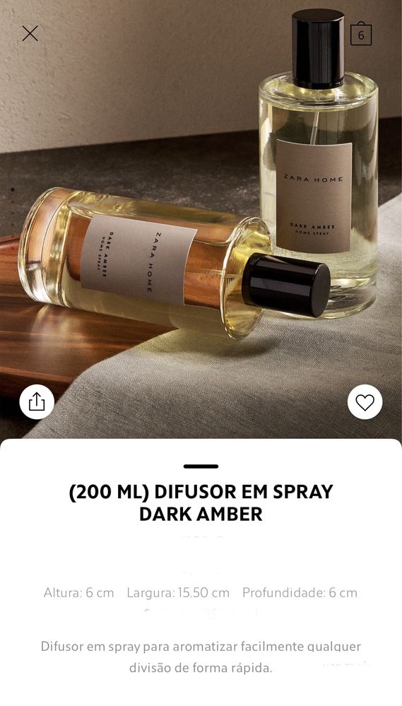 (200 ML) DIFUSOR EM SPRAY DARK AMBER Zara Home NOVO