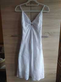 Biała bawełniana letnia sukienka ramiączka regulowane S/36