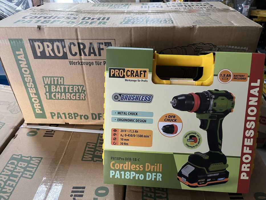 Шуруповерт PROCRAFT PA-18Pro DFR/безщ/30Нм/Акб та ЗП/Кейс/Метал патрон