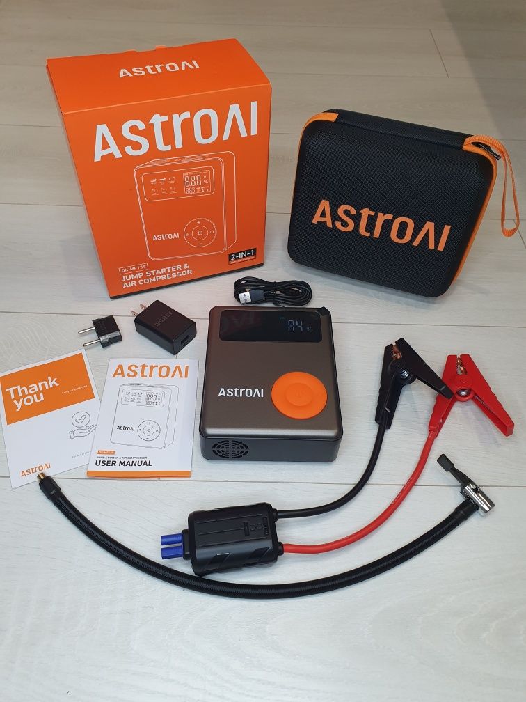 AstroAI Jump Starter с воздушным компрессором, 1750А авто стартер