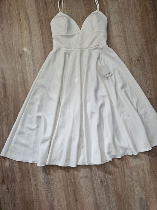 Nowa sukienka midi lou Opheila L 40 ecru poprawiny ślub Panna młoda