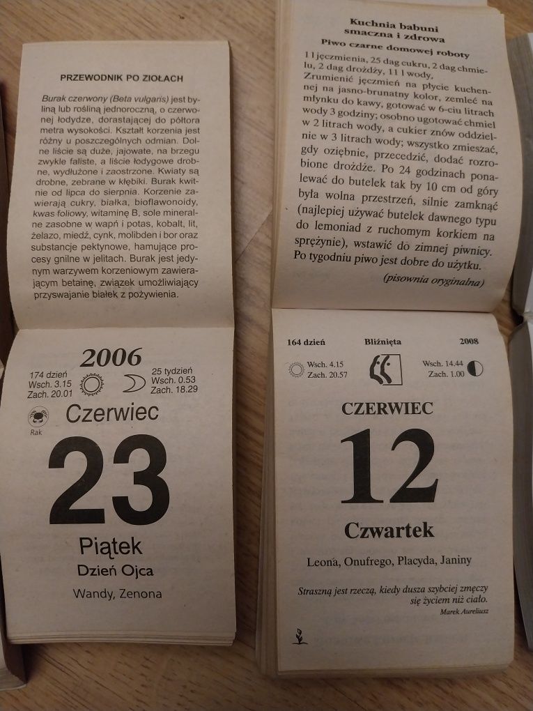 Kartka  z kalendarza z lat 2001 - 2009