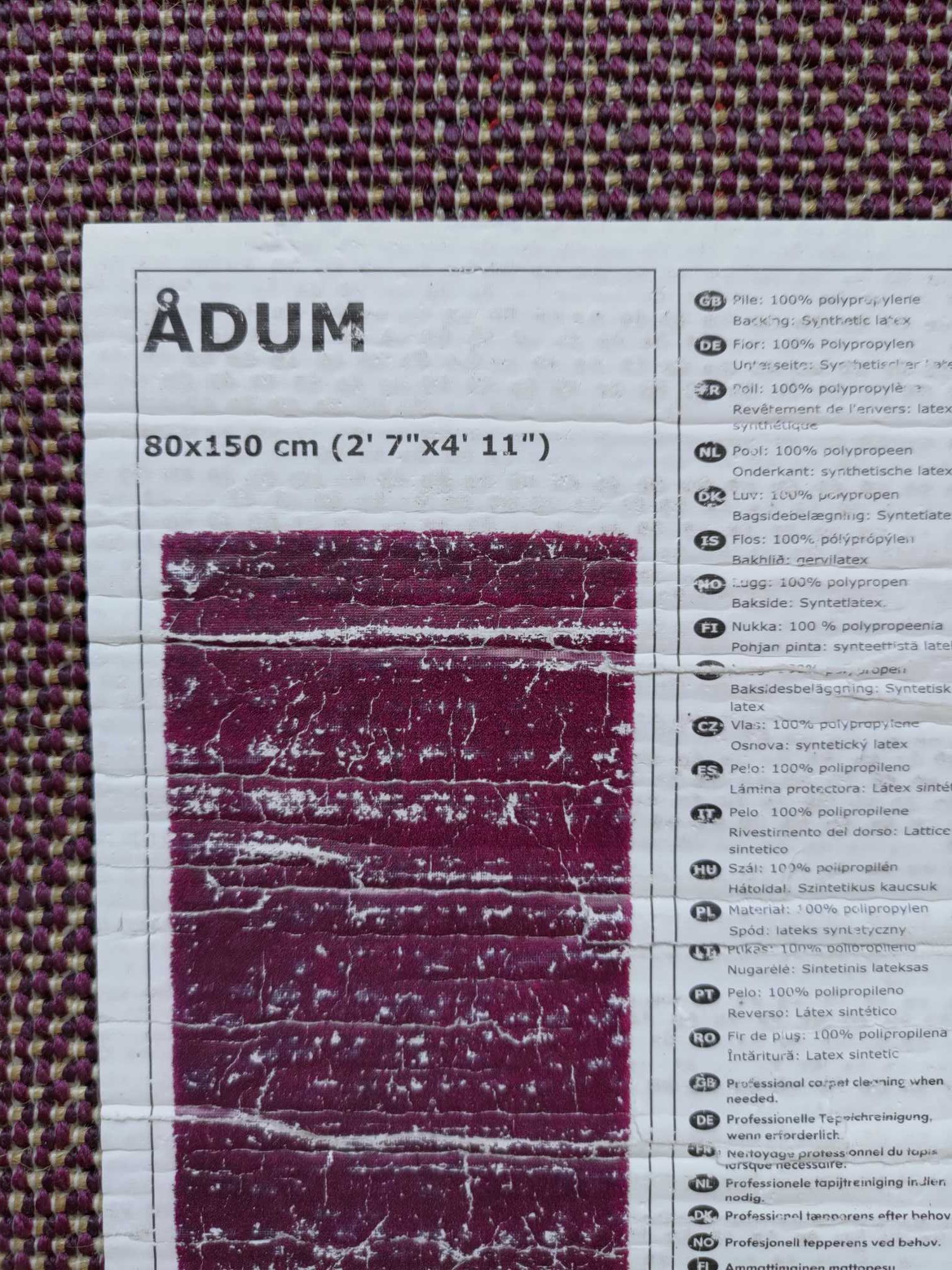 Dywan IKEA chodnik 150x80 cm fioletowy długi włos ADUM