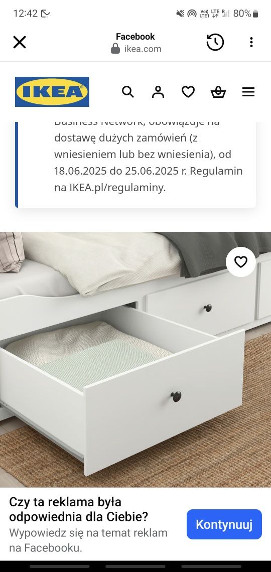 Łóżko / leżanka 2 osobowa Ikea Hemnes biala