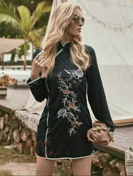 ZARA Luksusowa SUKIENKA z haftem o kroju marynarki w kwiaty S