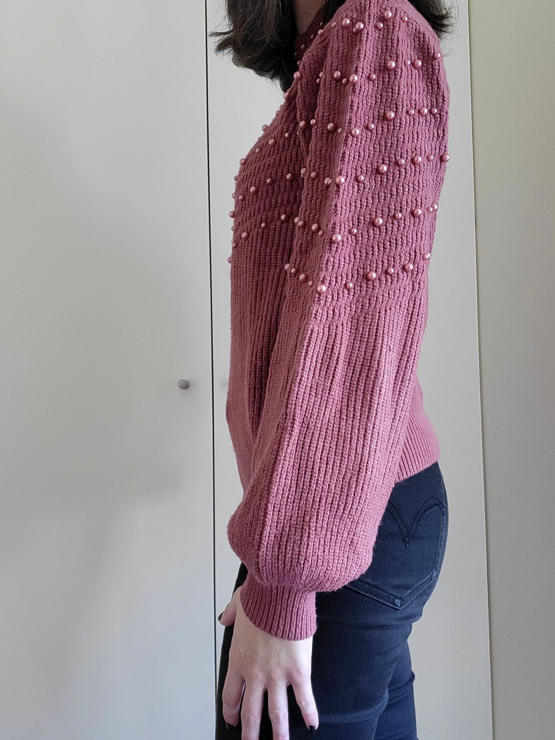 Camisola Rosa Velho com Pérolas