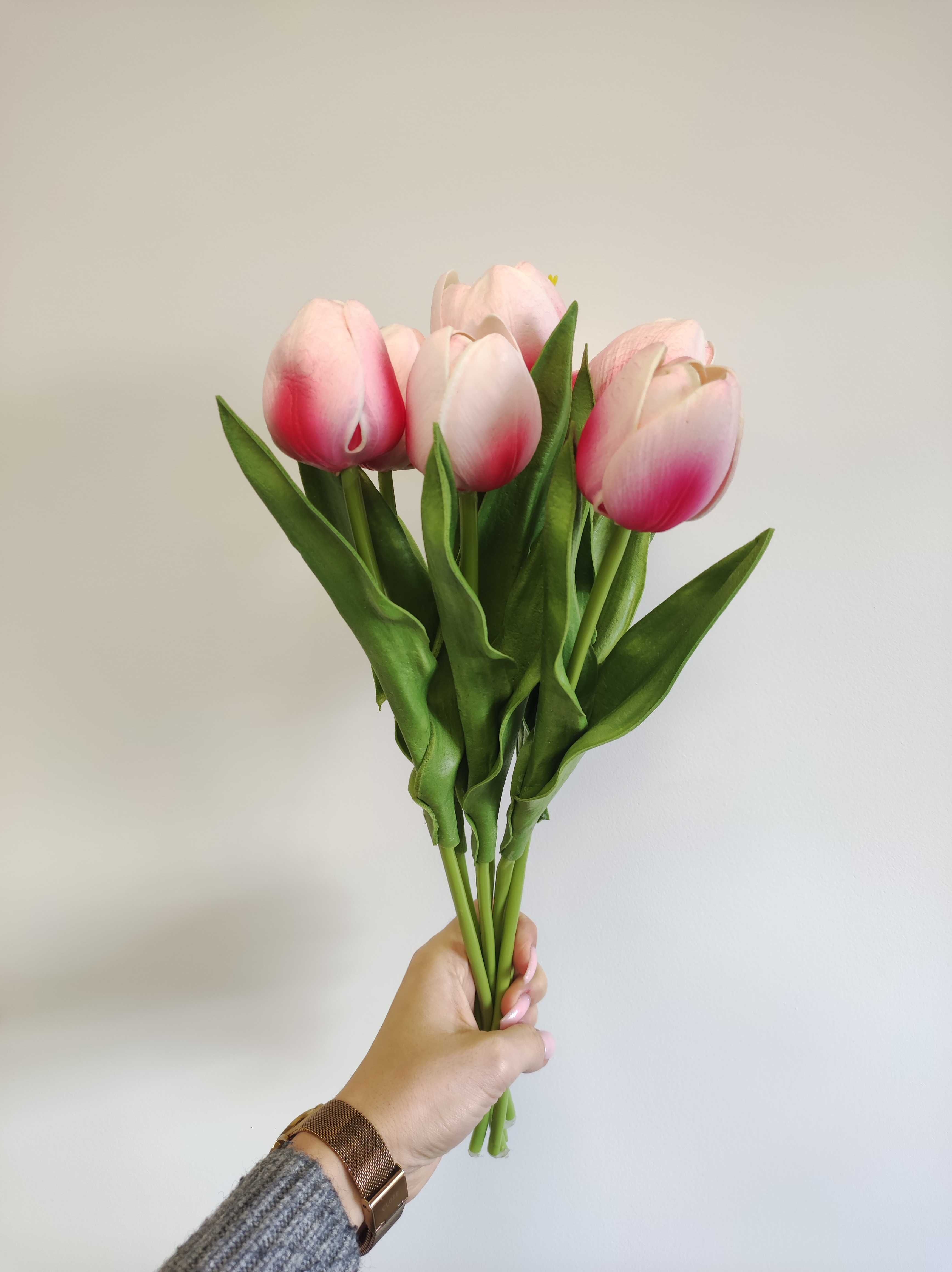 Bukiet tulipan sztuczne kwiaty jak żywe 6 szt. czerwone cieniowane
