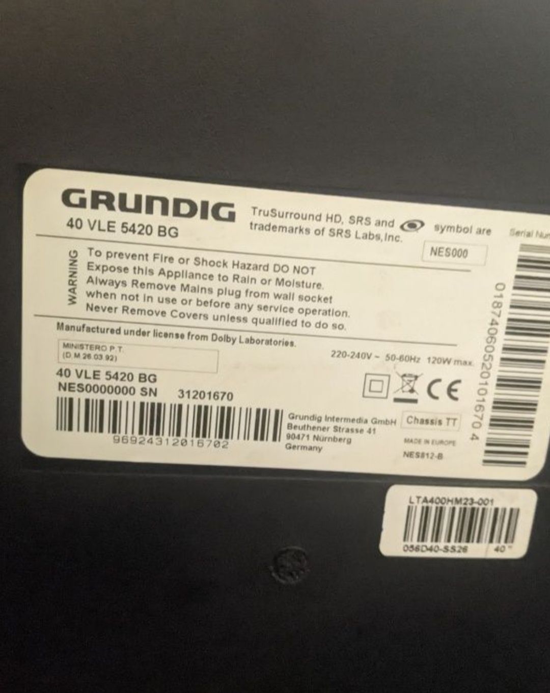 телевизор grundig 40 vle 5420 bg на запчасти или под восстановление