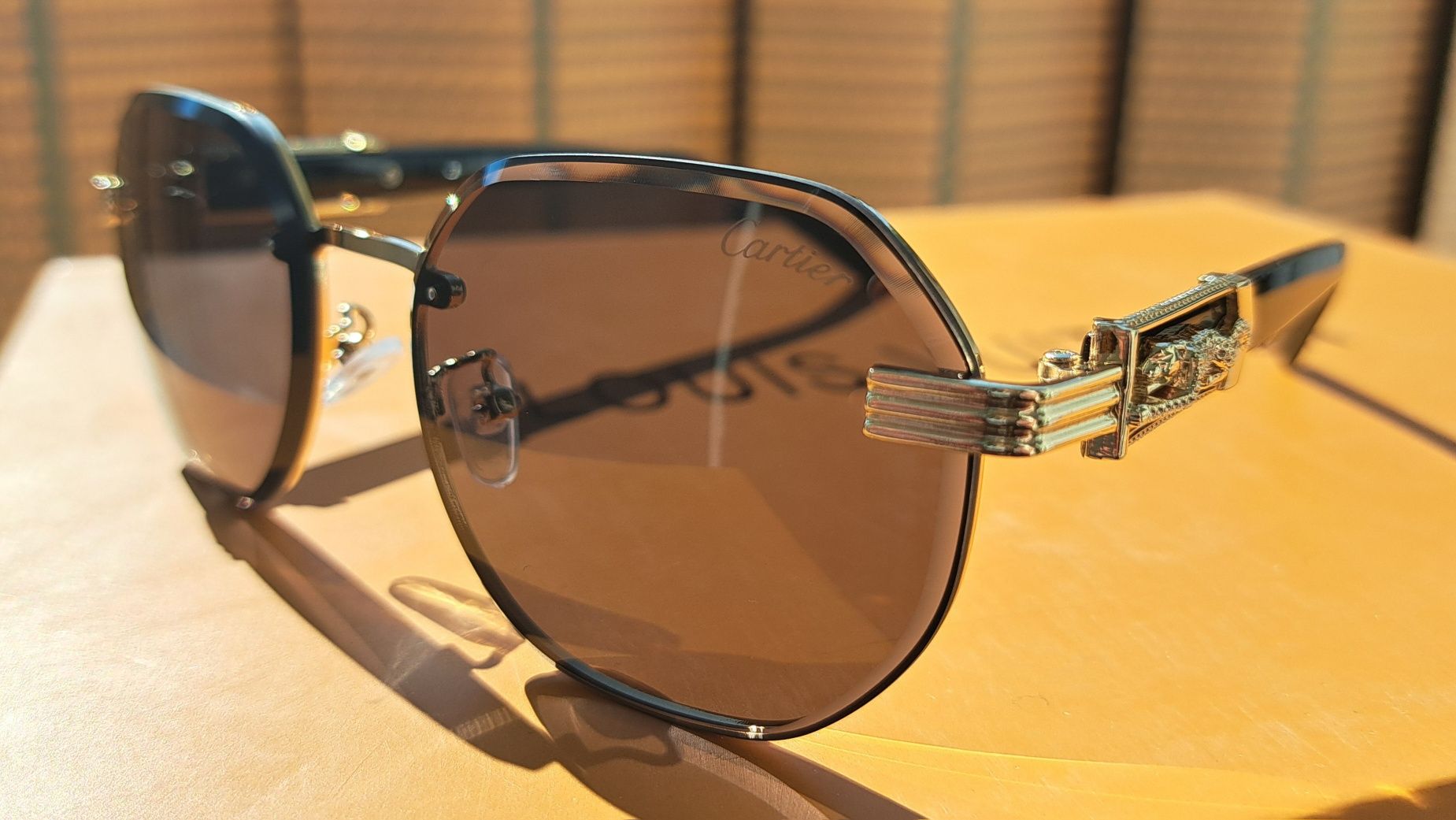 CARTIER_męskie złote okulary przeciwsłoneczne lampart filtr UV 400