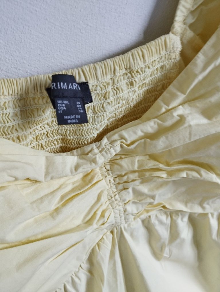 Cytrynowa bluzka, balonowy rękaw, bufka, bawełna, plus size r. 46 Prim