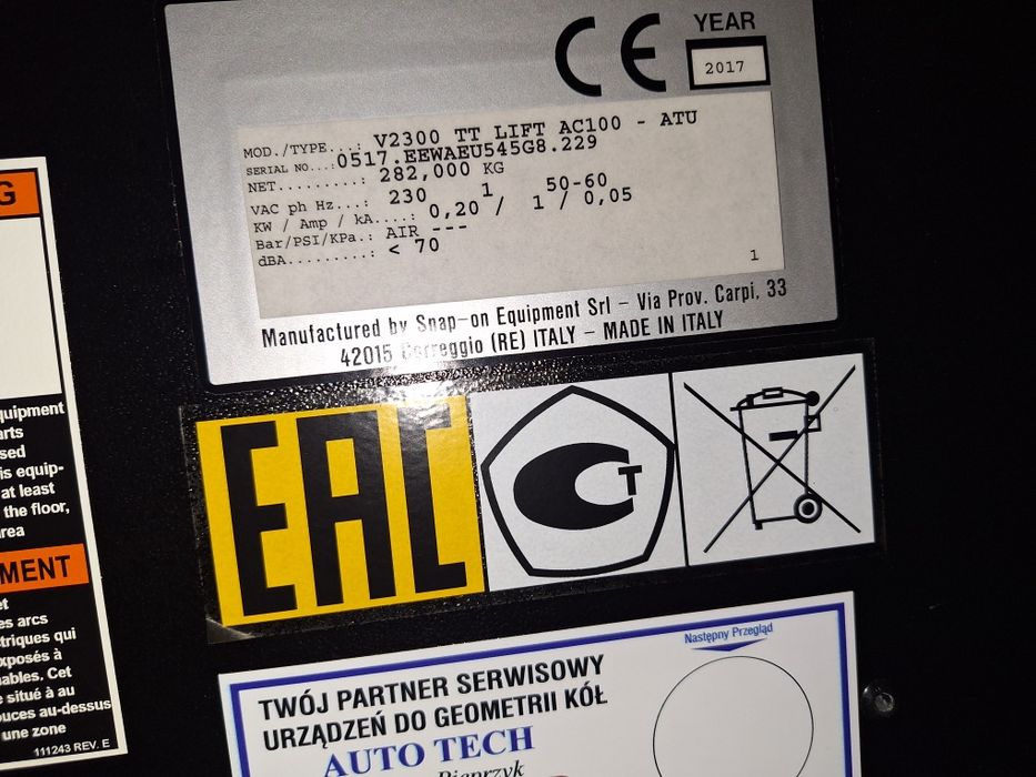 John Bean 3D V2300 Lift AC100 baza poj 24r. geometria kół zbieżność