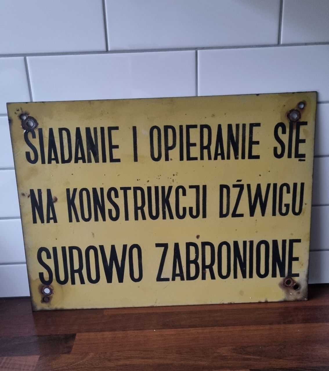Tablica ostrzegawcza przemysłowa PRL  Industrial ładny stan