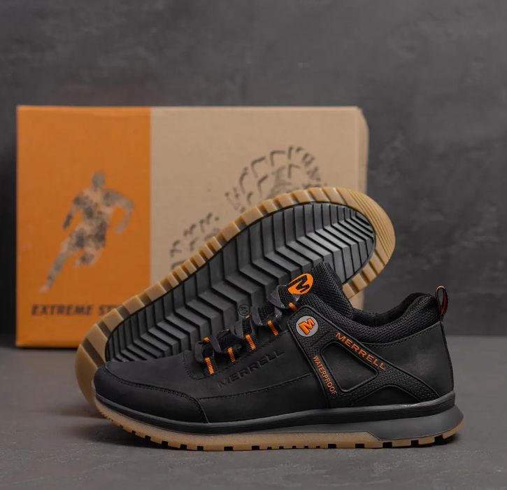 Кроссовки Merrell кожаные мужские черные, мужская спортивная обувь