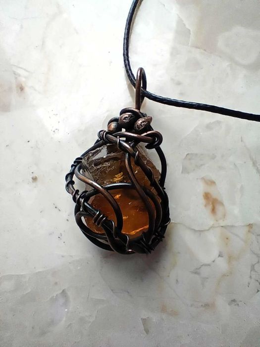 Wisiorek i pierścionek zestaw biżuteria miedź cytryn