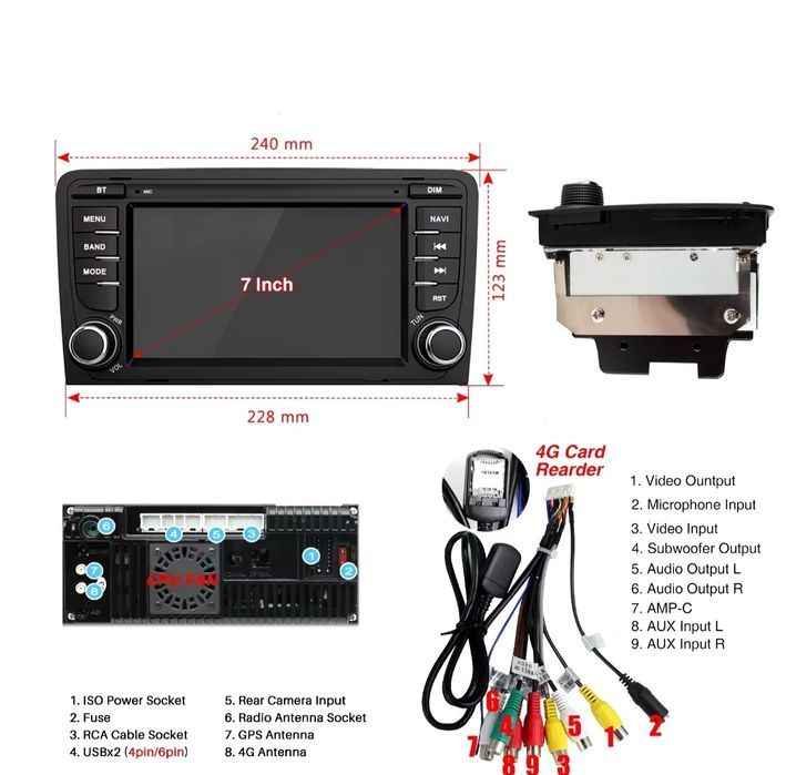 Radio 2 DIN Android Audi A3 8P 8GB RAM/128GB ROM