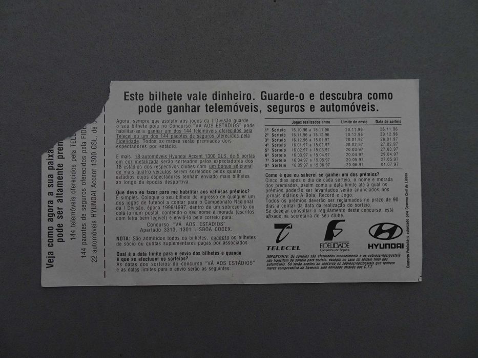 Bilhete Futebol Benfica Porto Campeonato Nacional 1ª divisão