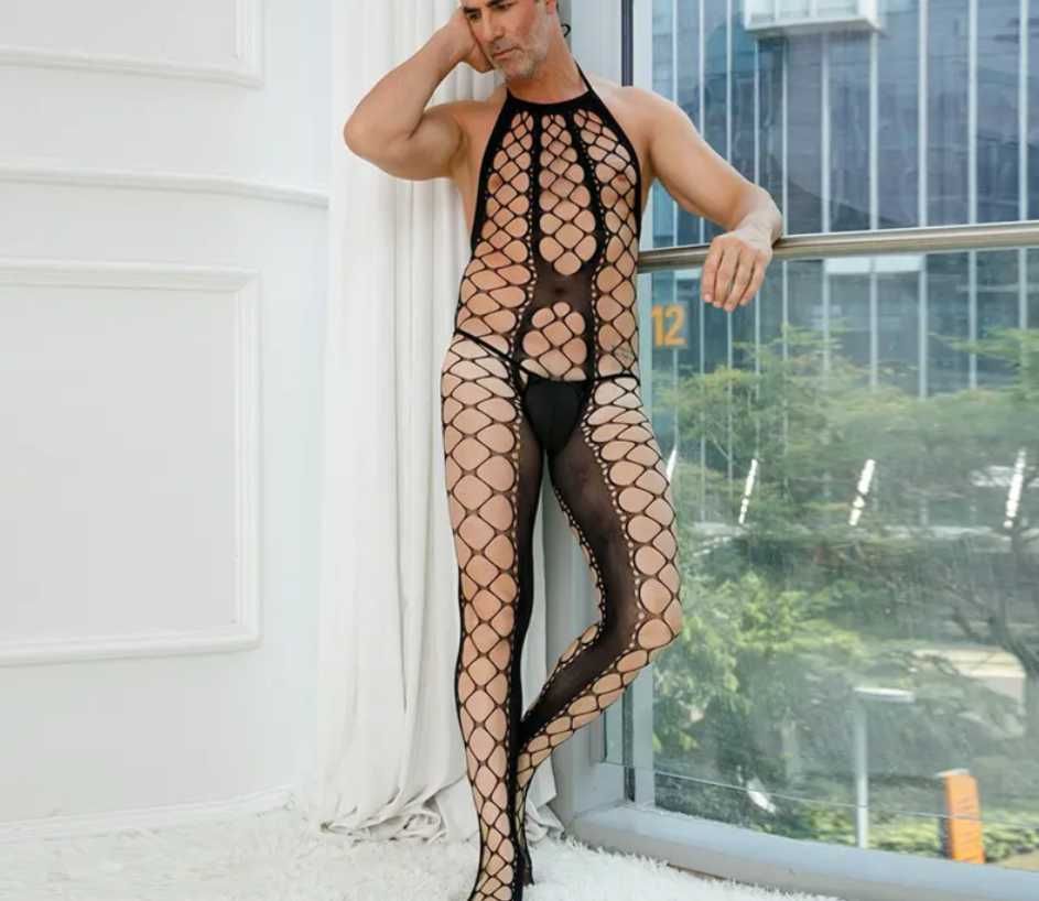 MĘSKA bielizna erotyczna seksowny strój otwarty krok bodystocking