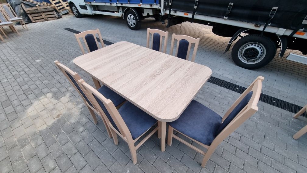 Nowe: Stół + 6 krzeseł, sonoma + metaliczny granatowy, dostawa cała PL