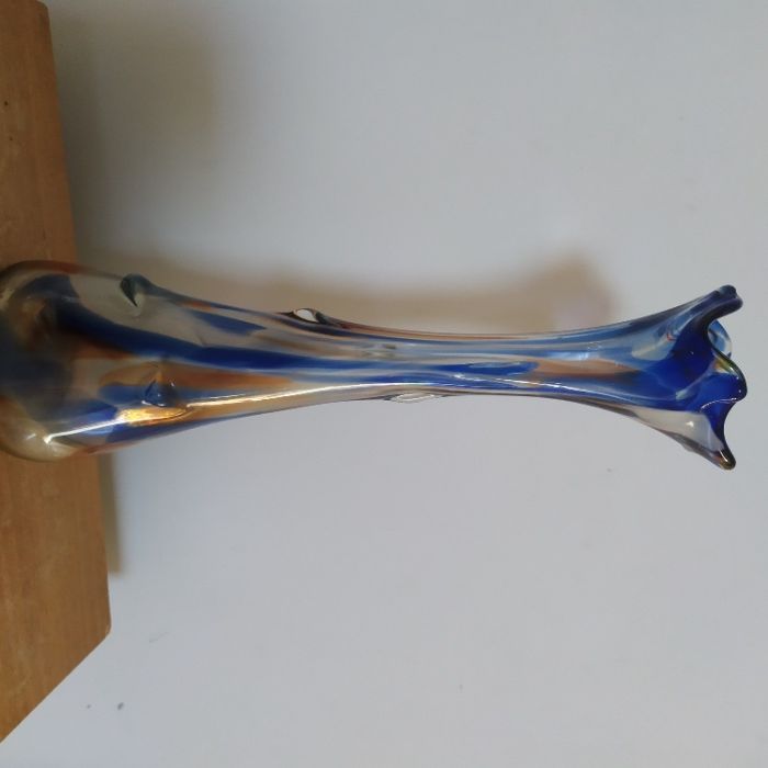 Ręcznie robiony wazon szkło kolorowe PRL art deco