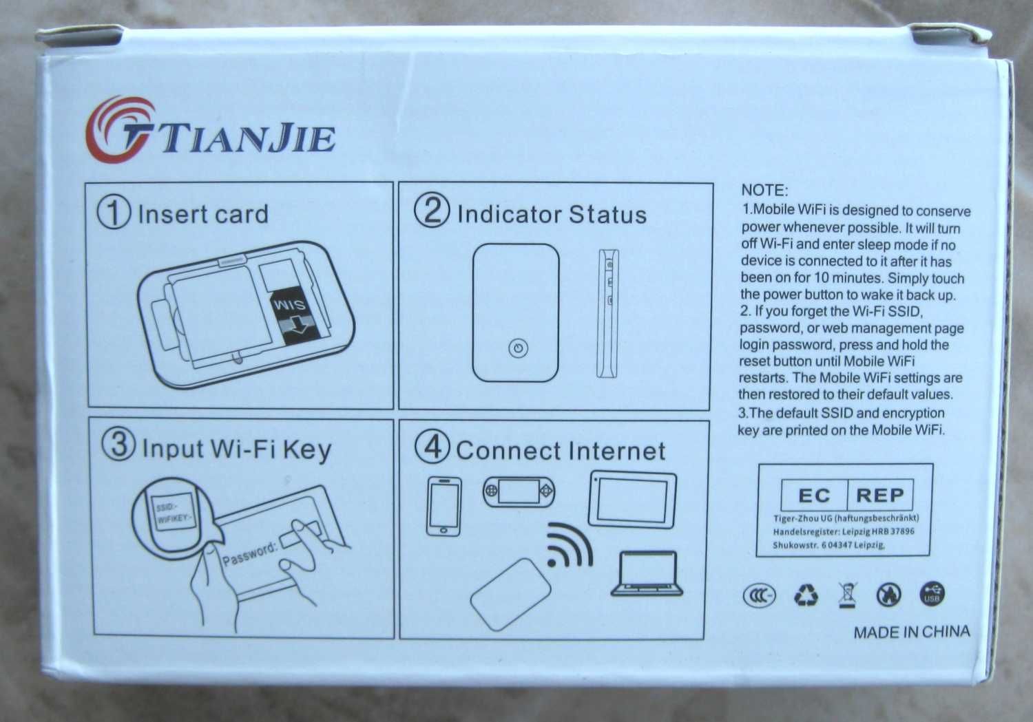 4G USB WiFi модем-роутер TIANJIE MF904, 2100 мА/ч