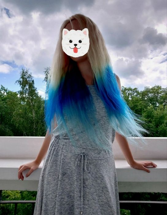 tęczowa kolorowa peruka z włosów naturalnych ludzkich