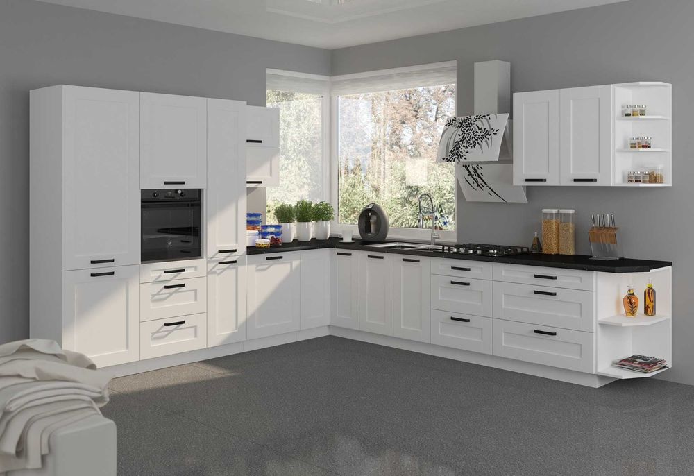 Duży zestaw mebli kuchennych narożny-biały mat z frezem-szybka wysyłka