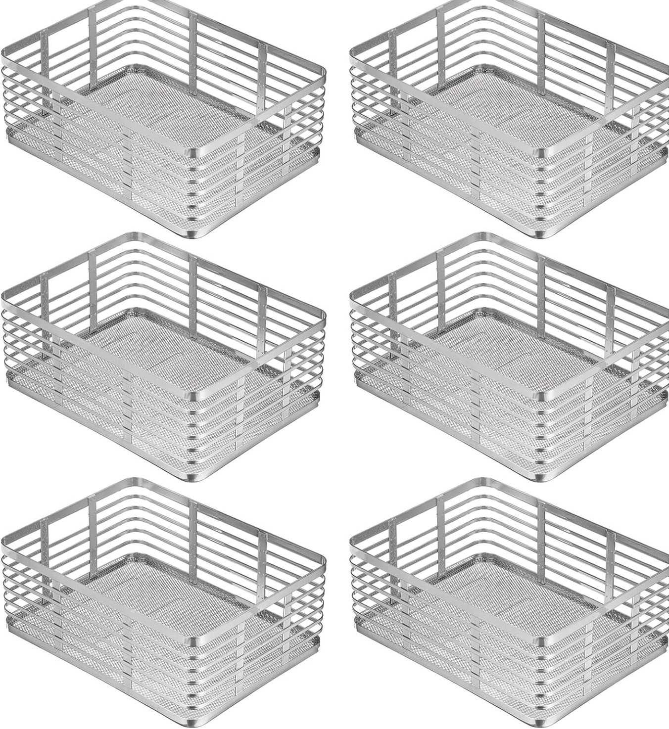 Kompaktowy i uniwersalny kosz druciany, zestaw 6 sztuk – kolor srebrny