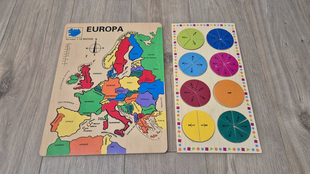 Drewniana układanka mapa, oraz ułamki Montessori