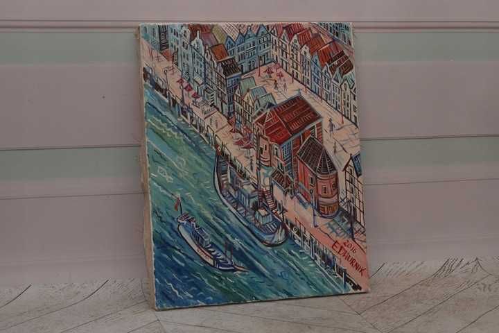 E. DWURNIK 2016 - Gdański Pejzaż - Miasto Gdańsk Port - Obraz Sztuka