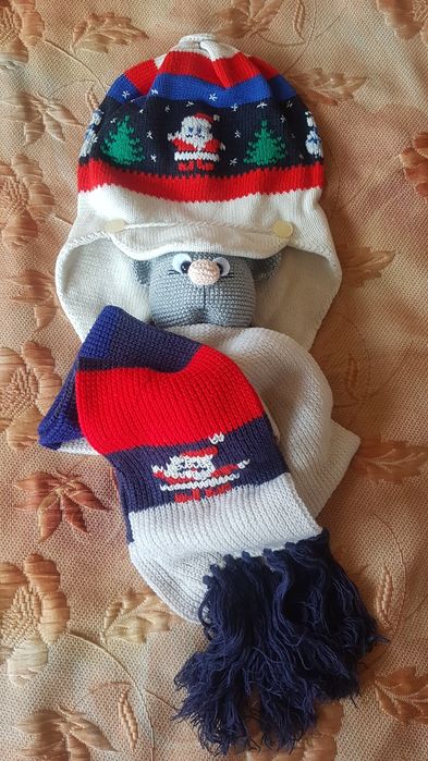 шапка дитяча подвійна вовна + шарф в'язаний трикотаж шерсть руч. вышив