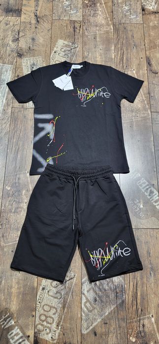 Off white czarny komplet męski młodzieżowy koszulka spodenki S