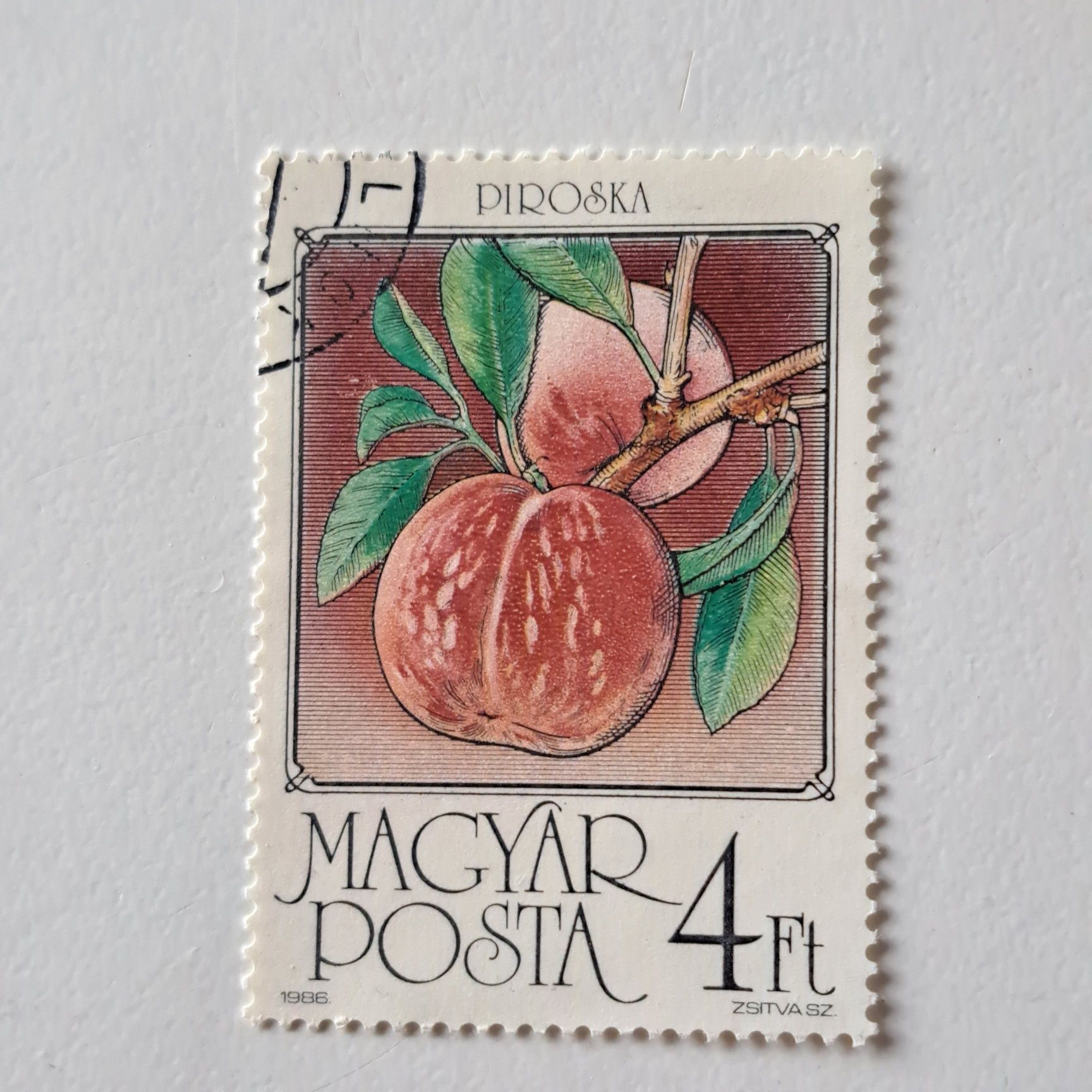 5 węgierskich znaczków pocztowych z motywami owoców (Magyar Posta).