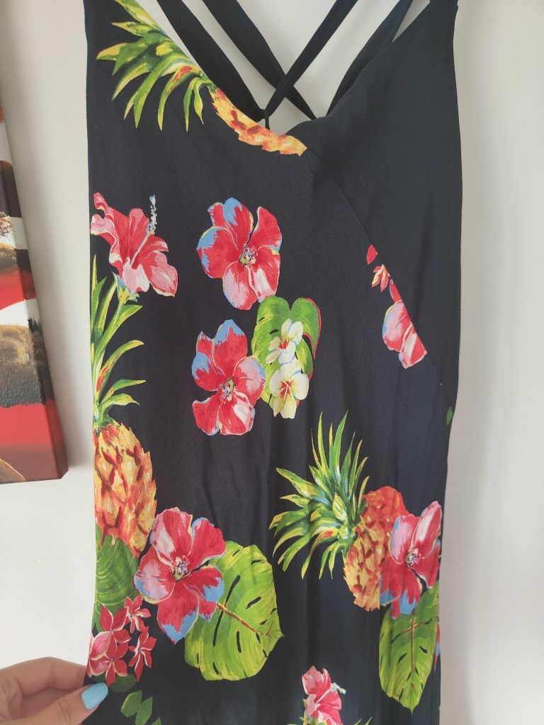 Przepiękna długa sukienka maxi letnia ozdobne plecy ananasy lato