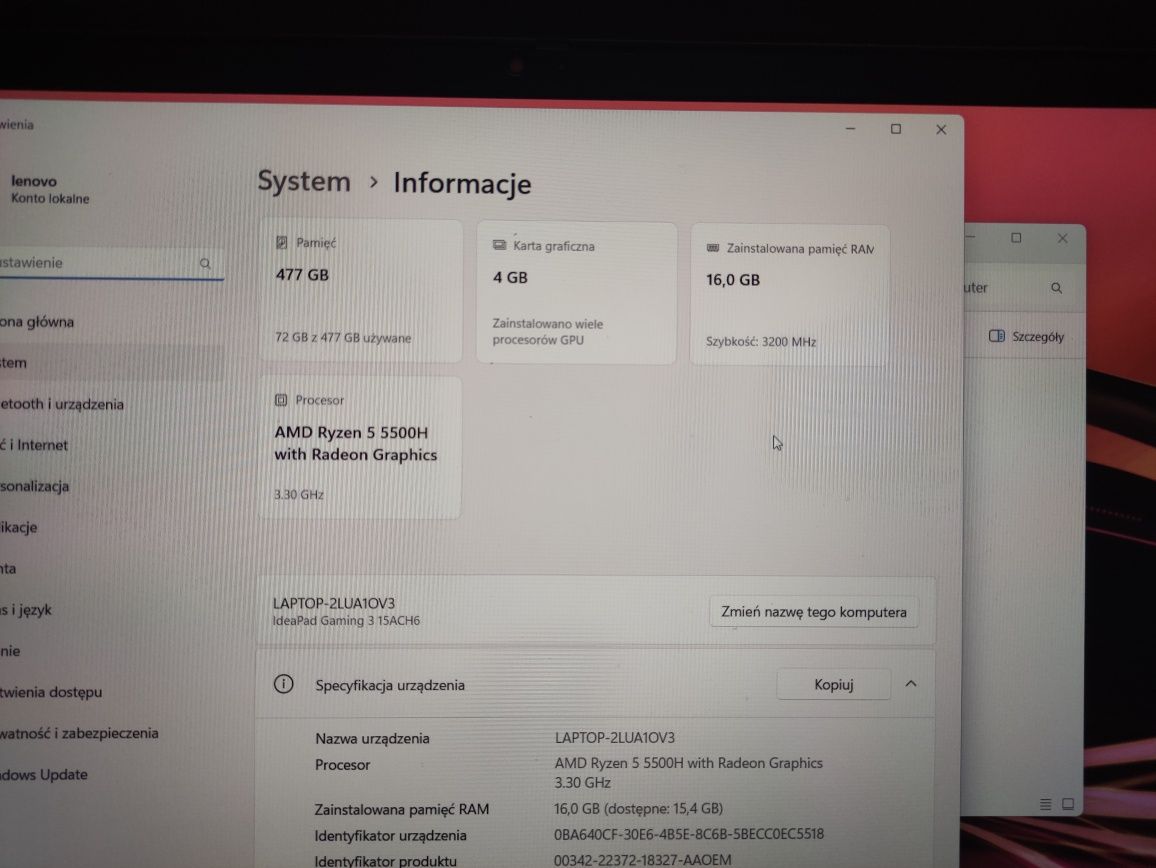 Lenovo Gaming RTX 2050/15,6"/144Hz/R5 5500H/16GB/512GB SSD/W11 Gwar.22